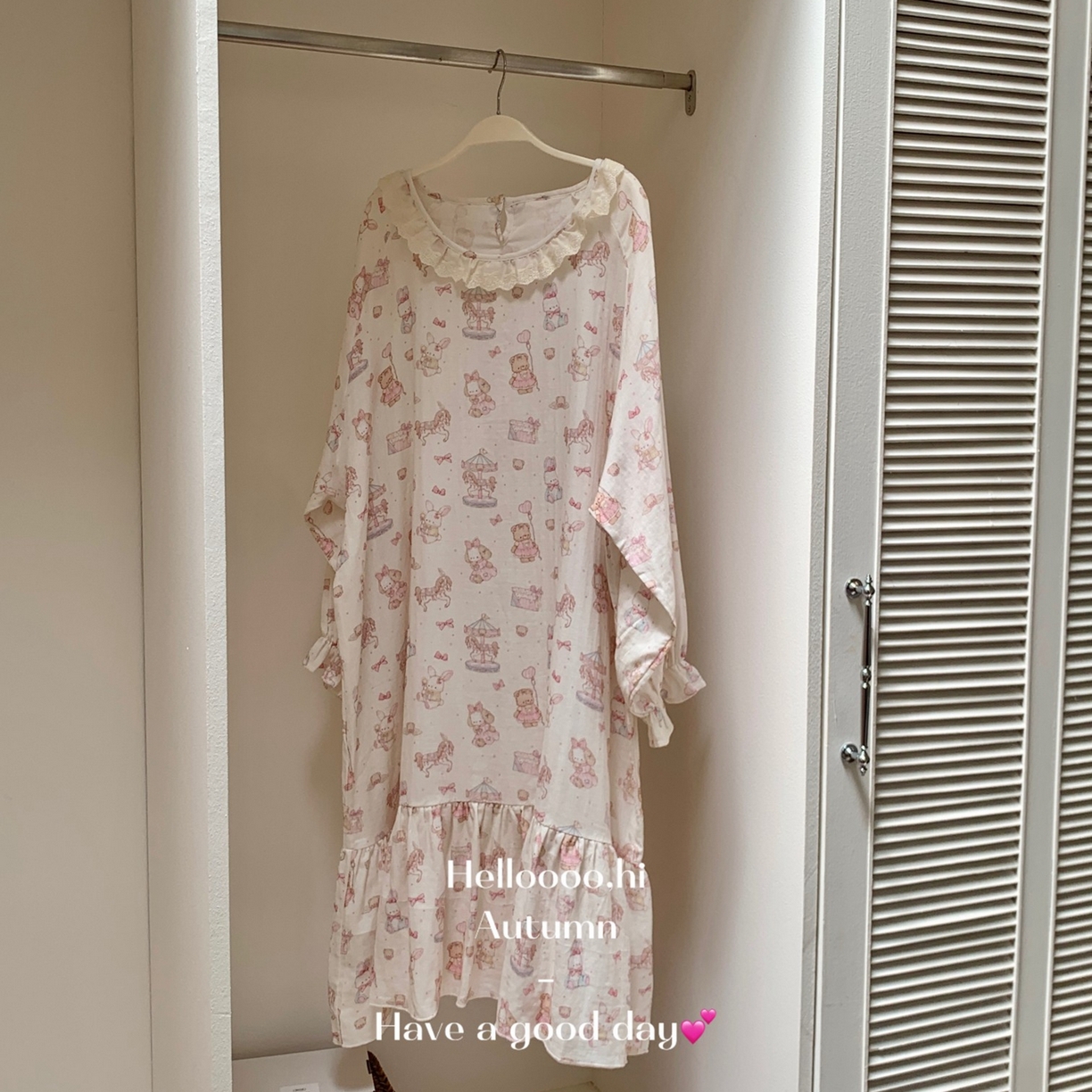 91家纺网 家纺一手货源 找家纺 妍景家居生活馆 2026新款双层纱小熊游乐园睡裙 小熊游乐园-浅粉色