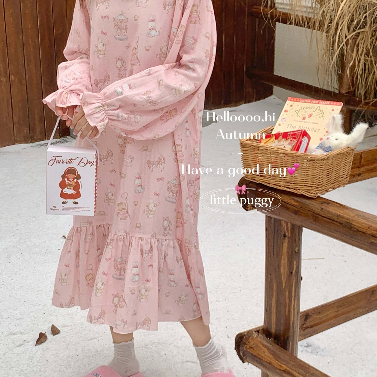 妍景家居生活馆 2026新款双层纱小熊游乐园睡裙 小熊游乐园-深粉色