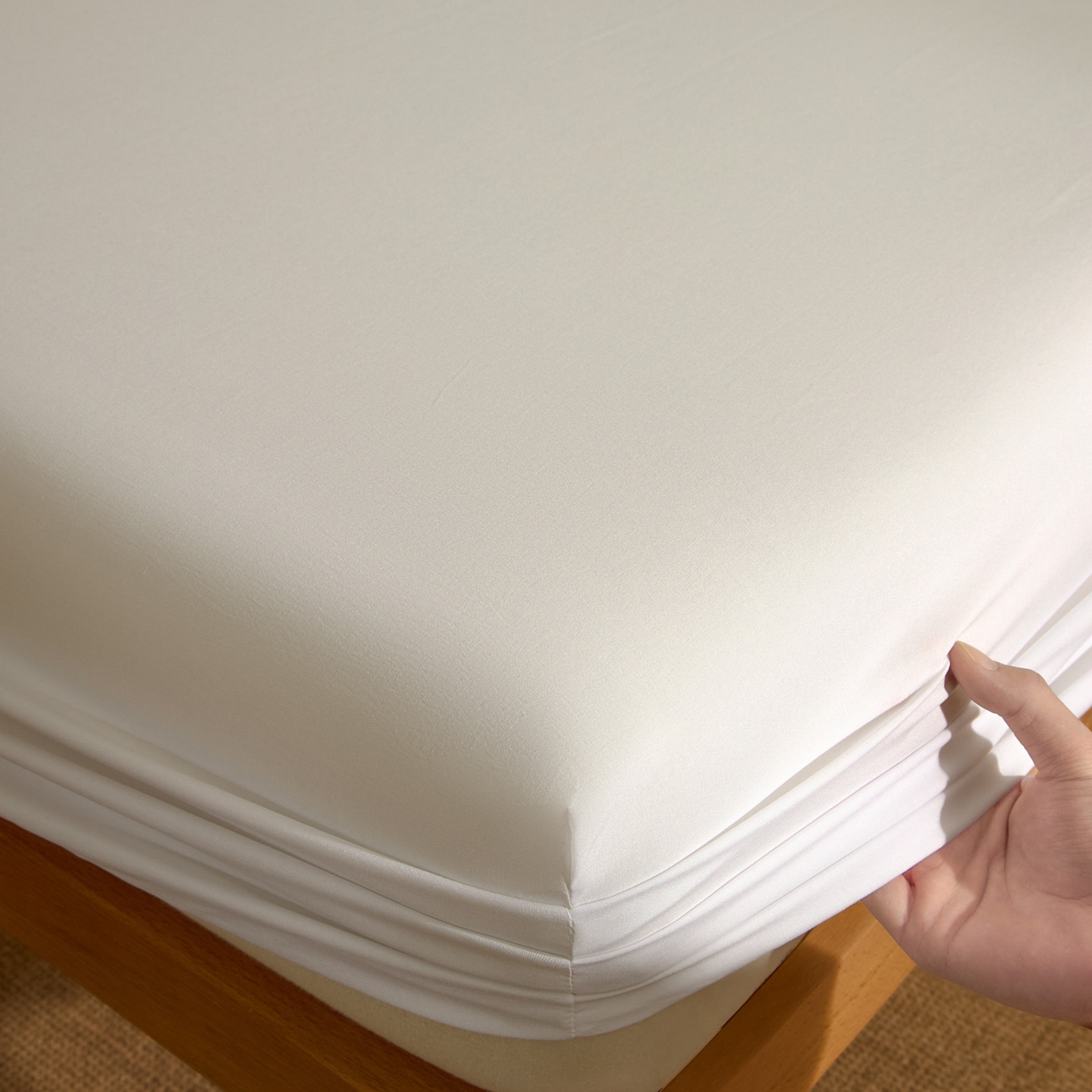 91家纺网 家纺一手货源 找家纺 梵克保罗 2026新品竹纤维床笠凉感纹理感  30%竹纤维 70%超细纤维 竹纤维-白色