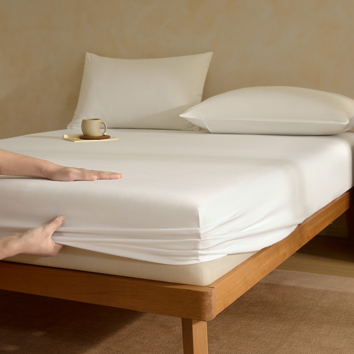 91家纺网 家纺一手货源 找家纺 梵克保罗 2026新品竹纤维床笠凉感纹理感  30%竹纤维 70%超细纤维 竹纤维-白色