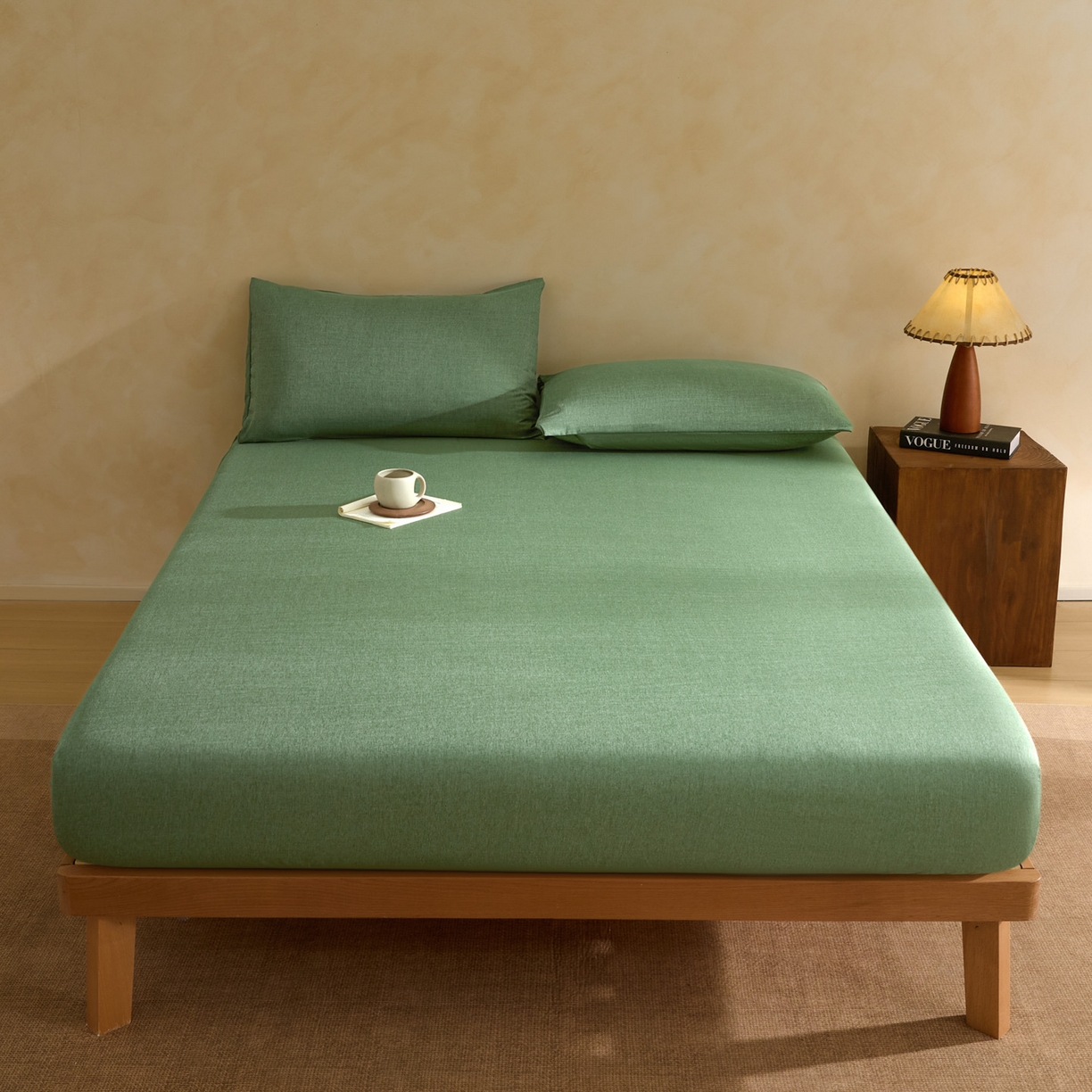 91家纺网 家纺一手货源 找家纺 梵克保罗 2026新品竹纤维床笠凉感纹理感  30%竹纤维 70%超细纤维 竹纤维-绿色