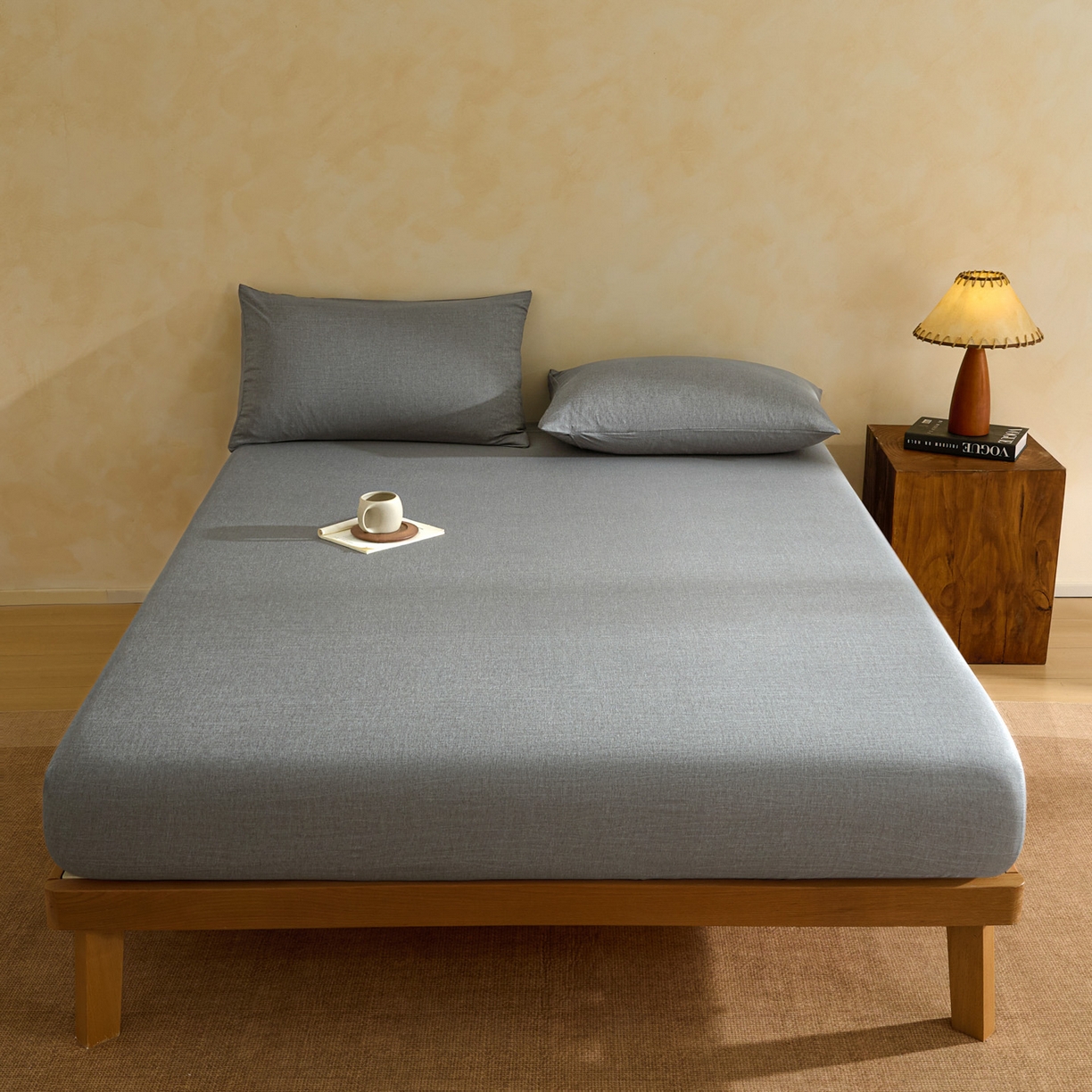 91家纺网 家纺一手货源 找家纺 梵克保罗 2026新品竹纤维床笠凉感纹理感  30%竹纤维 70%超细纤维 竹纤维-浅灰