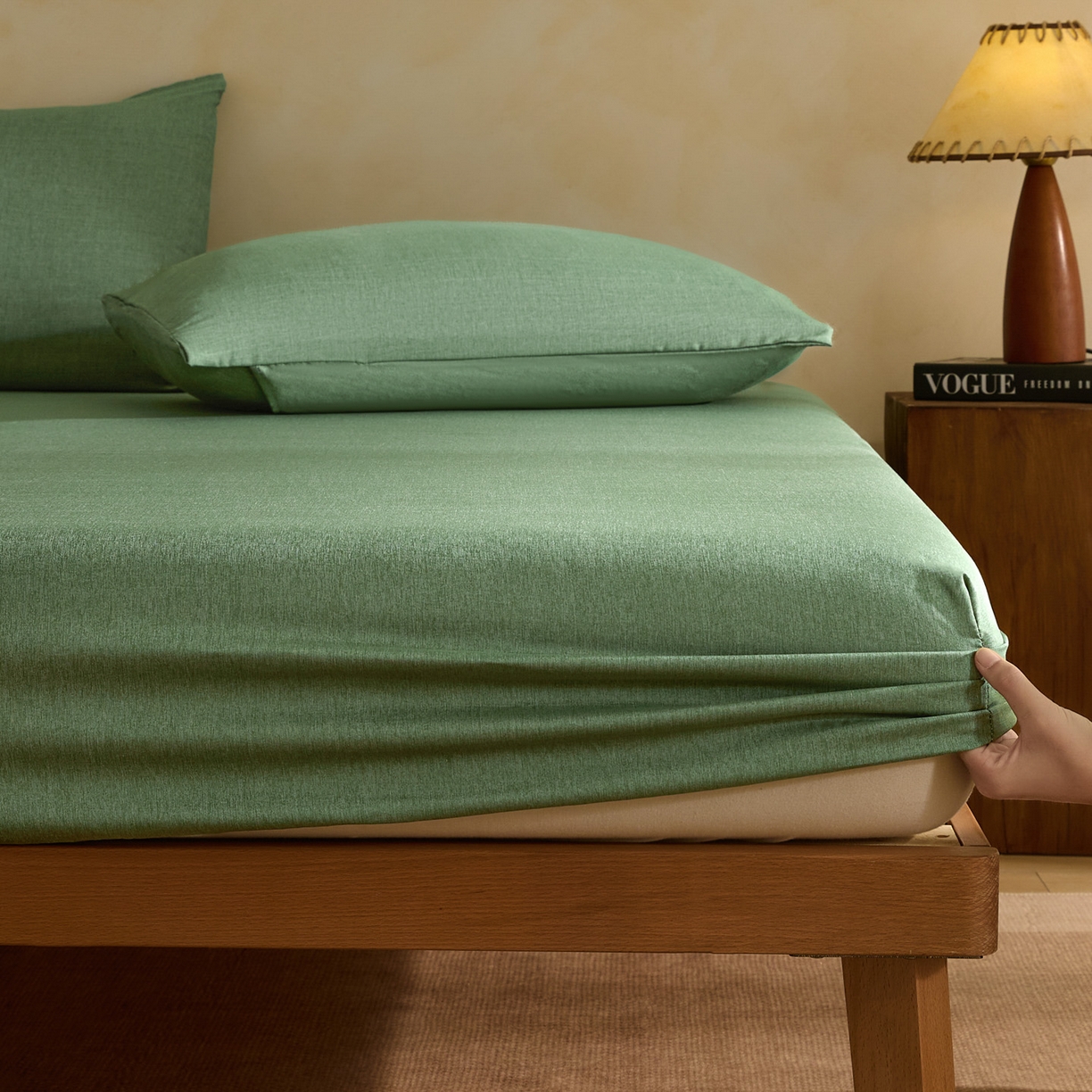 91家纺网 家纺一手货源 找家纺 梵克保罗 2026新品竹纤维床笠凉感纹理感  30%竹纤维 70%超细纤维 竹纤维-绿色