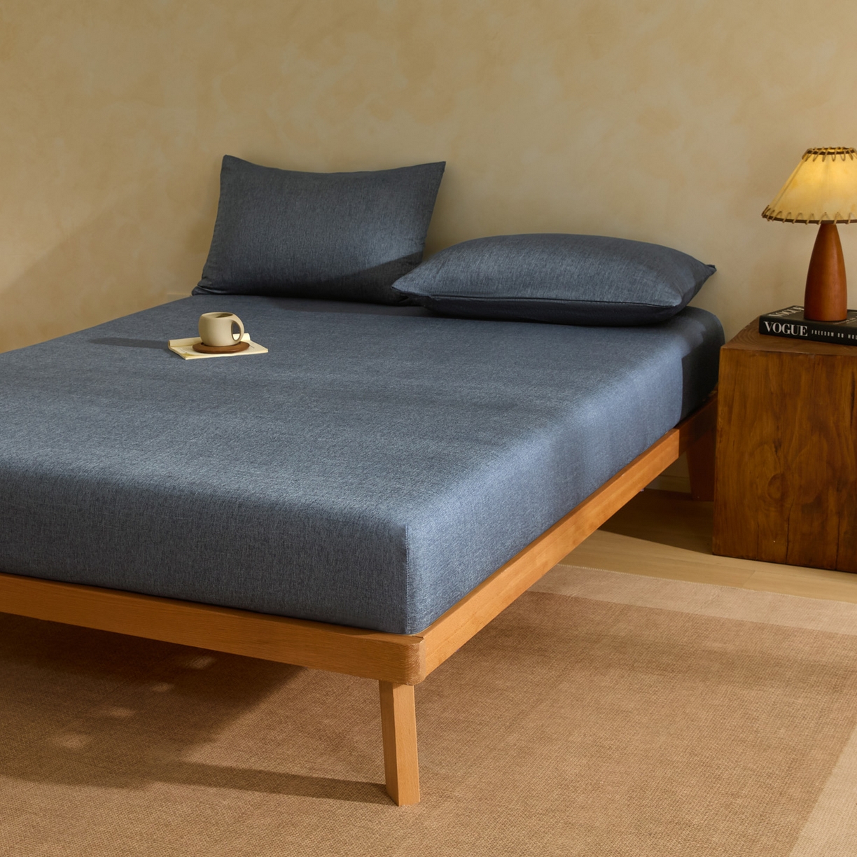 91家纺网 家纺一手货源 找家纺 梵克保罗 2026新品竹纤维床笠凉感纹理感  30%竹纤维 70%超细纤维 竹纤维-深蓝