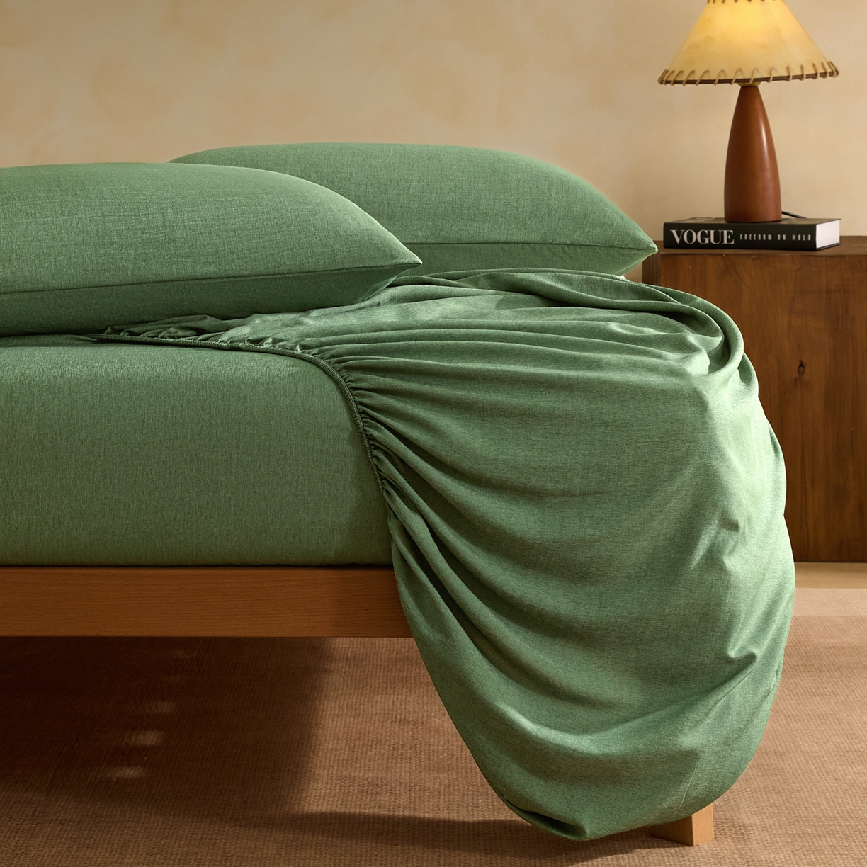 91家纺网 家纺一手货源 找家纺 梵克保罗 2026新品竹纤维床笠凉感纹理感  30%竹纤维 70%超细纤维 竹纤维-绿色