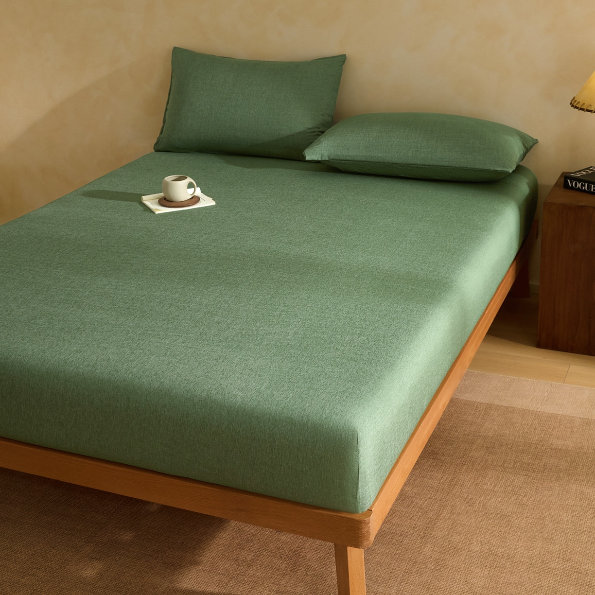 91家纺网 家纺一手货源 找家纺 梵克保罗 2026新品竹纤维床笠凉感纹理感  30%竹纤维 70%超细纤维 竹纤维-绿色