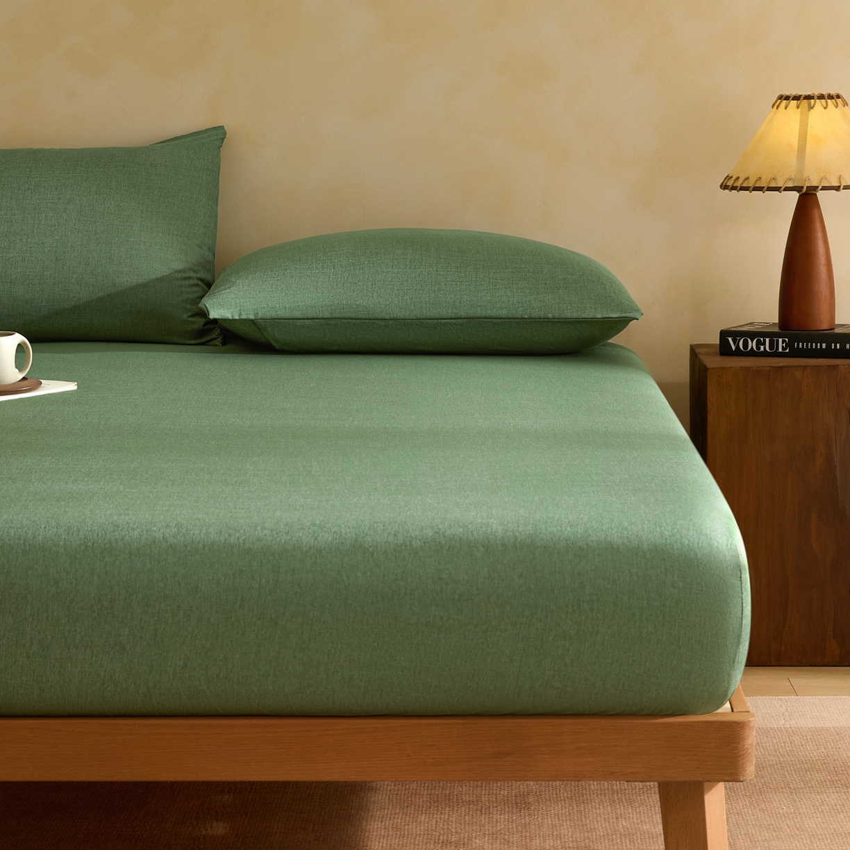 91家纺网 家纺一手货源 找家纺 梵克保罗 2026新品竹纤维床笠凉感纹理感  30%竹纤维 70%超细纤维 竹纤维-绿色