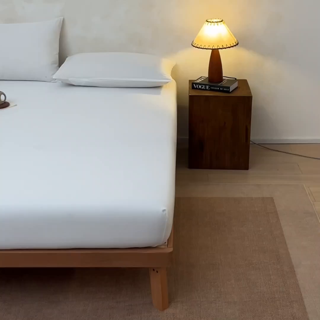 91家纺网 家纺一手货源 找家纺 梵克保罗 2026新品竹纤维床笠凉感纹理感  30%竹纤维 70%超细纤维 竹纤维-白色