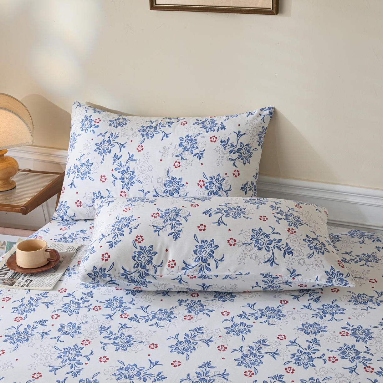 91家纺网 家纺一手货源 找家纺 梵克保罗 2026新款全棉专版花型青花瓷系列单品床笠 釉知春