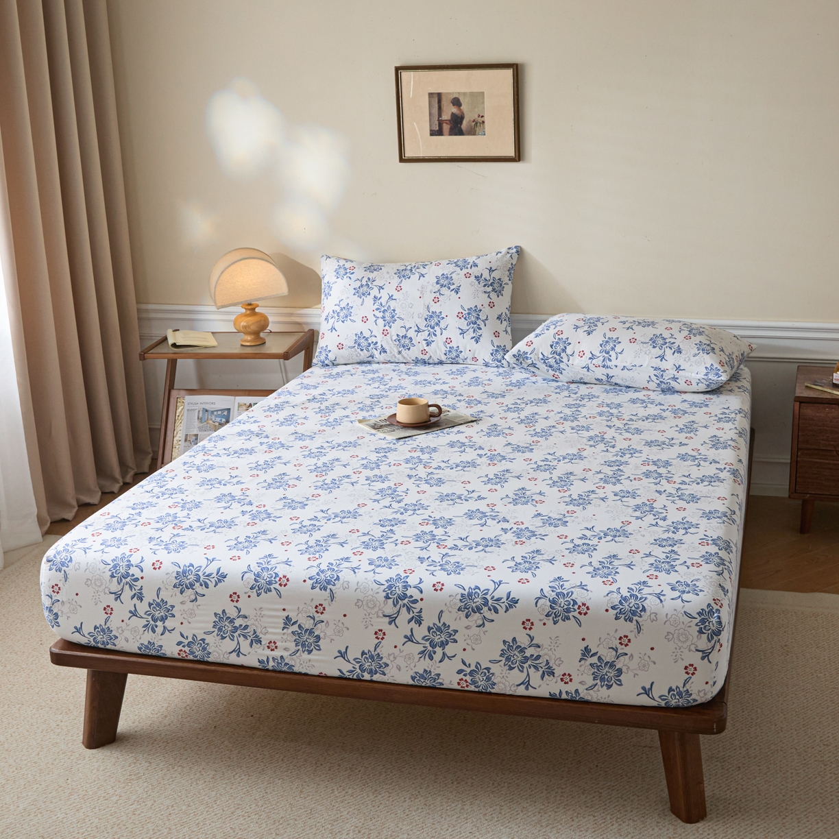 91家纺网 家纺一手货源 找家纺 梵克保罗 2026新款全棉专版花型青花瓷系列单品床笠 釉知春