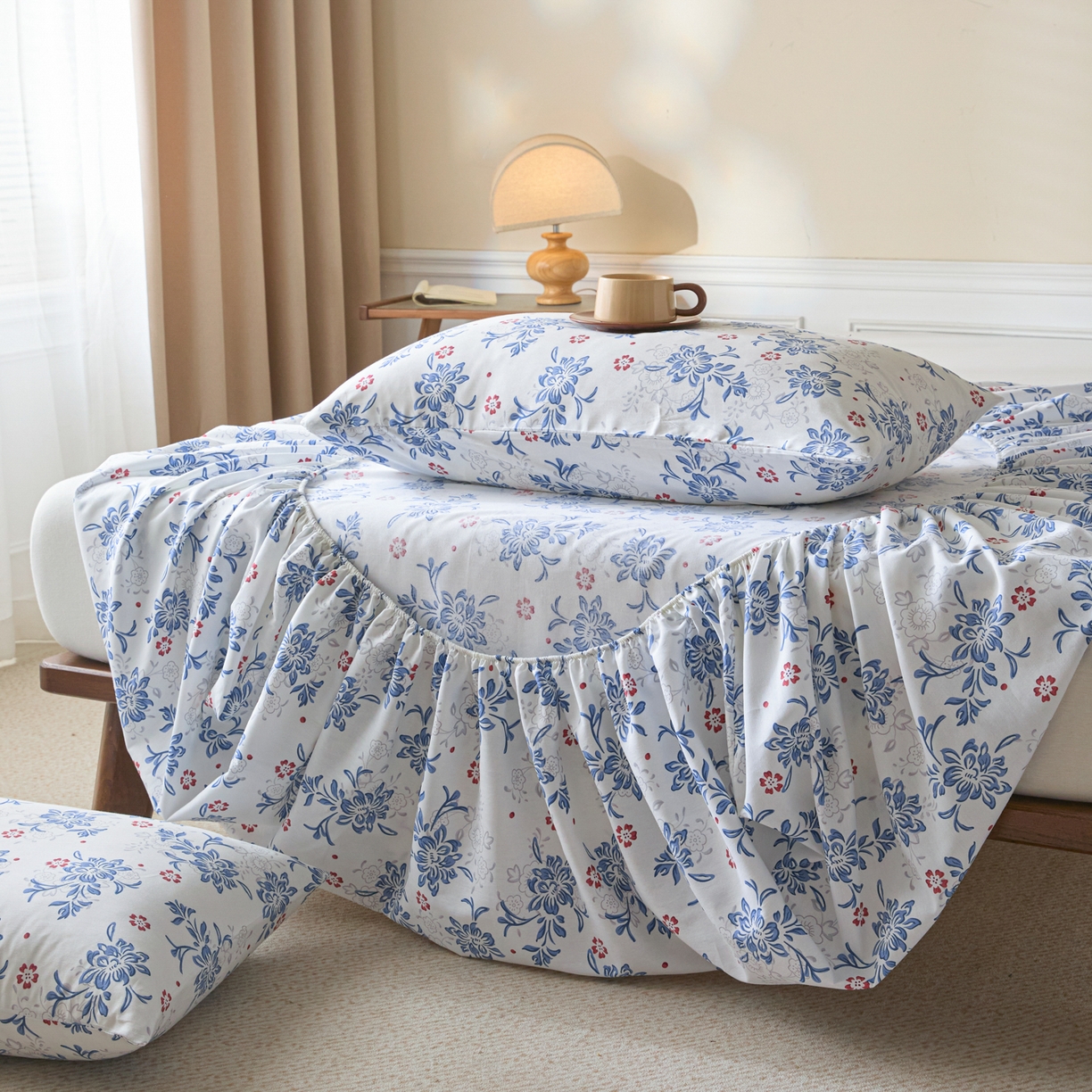 91家纺网 家纺一手货源 找家纺 梵克保罗 2026新款全棉专版花型青花瓷系列单品床笠 釉知春