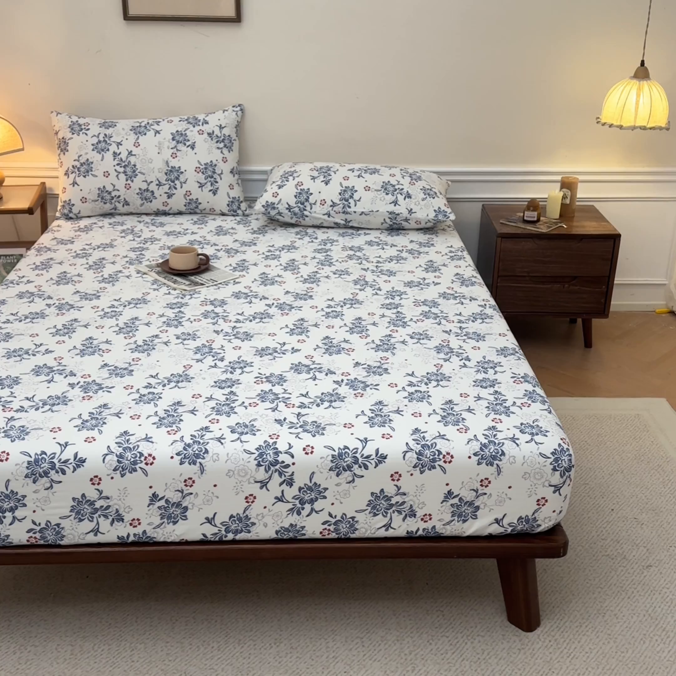 91家纺网 家纺一手货源 找家纺 梵克保罗 2026新款全棉专版花型青花瓷系列单品床笠 釉知春