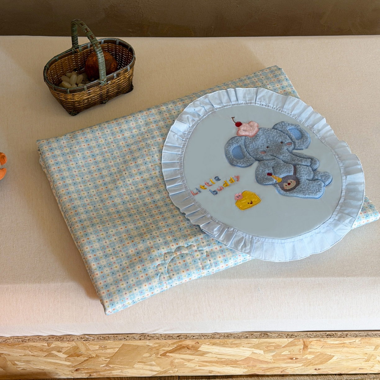 喜多兔儿童家纺 2026新款A类全棉双层纱贴布绣夏被夏凉被空调被 蓝色艾斯小象宝