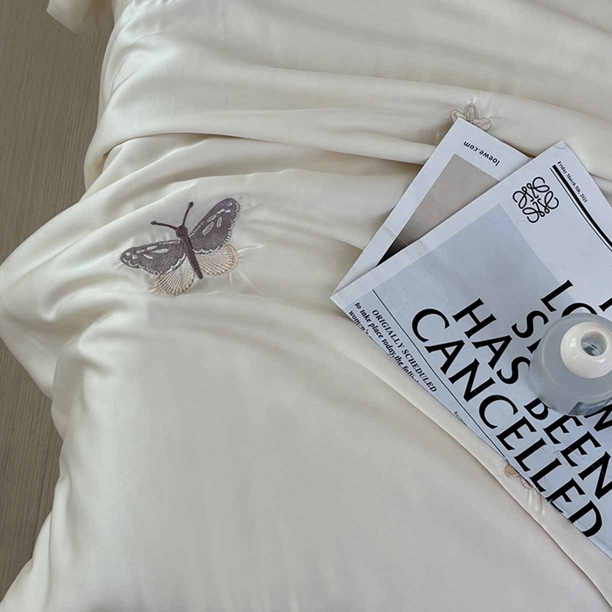 91家纺网 家纺一手货源 找家纺 波比可可 2026新款春夏凉感莱赛尔60支兰精天丝绣花夏被四件套 蝴蝶恋曲