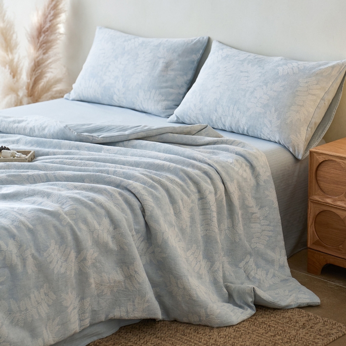 如一 2026新款60S全棉色织提花三层纱夏被四件套-诗韵系列 诗韵蓝