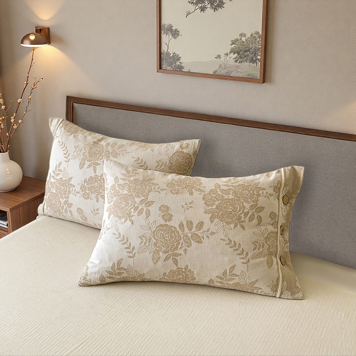 91家纺网 家纺一手货源 找家纺 （总）树下 2026新款A类色织提花纽扣款棉麻四件套