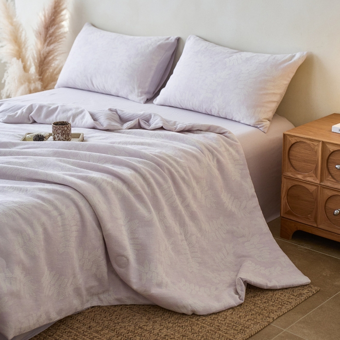 如一 2026新款60S全棉色织提花三层纱夏被四件套-诗韵系列 诗韵紫