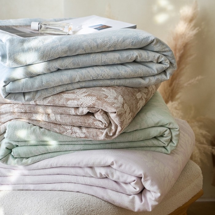 91家纺网 家纺一手货源 找家纺 如一 2026新款60S全棉色织提花三层纱夏被四件套-诗韵系列 组合