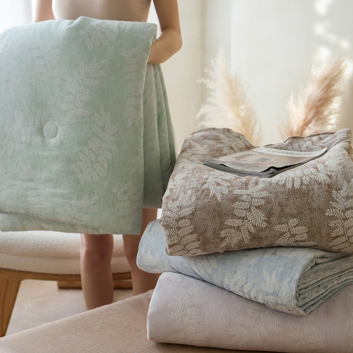 91家纺网 家纺一手货源 找家纺 如一 2026新款60S全棉色织提花三层纱夏被四件套-诗韵系列 组合