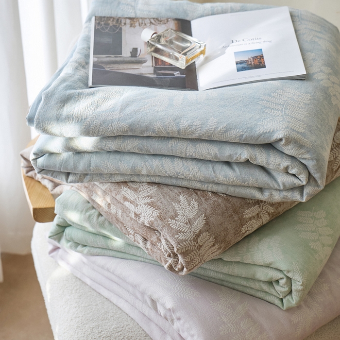 91家纺网 家纺一手货源 找家纺 如一 2026新款60S全棉色织提花三层纱夏被四件套-诗韵系列 组合