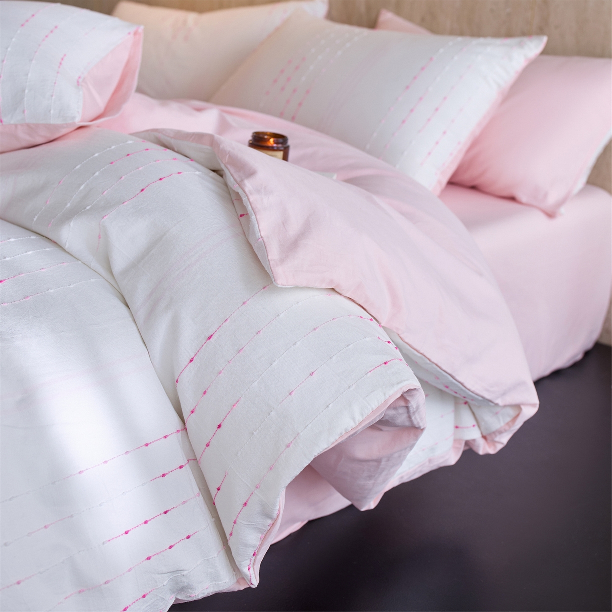 安莱生活  2026年新款菊花纱缎染全棉提花云染织梦四件套 云染织梦-嫩粉