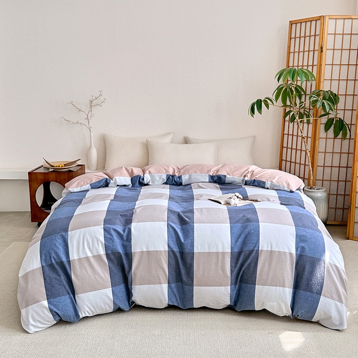 家贝爱 2026新款全棉纯棉水洗色织被套单件被套单品单被套 大蓝格