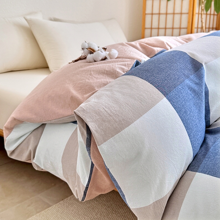 91家纺网 家纺一手货源 找家纺 家贝爱 2026新款全棉纯棉水洗色织被套单件被套单品单被套 大蓝格