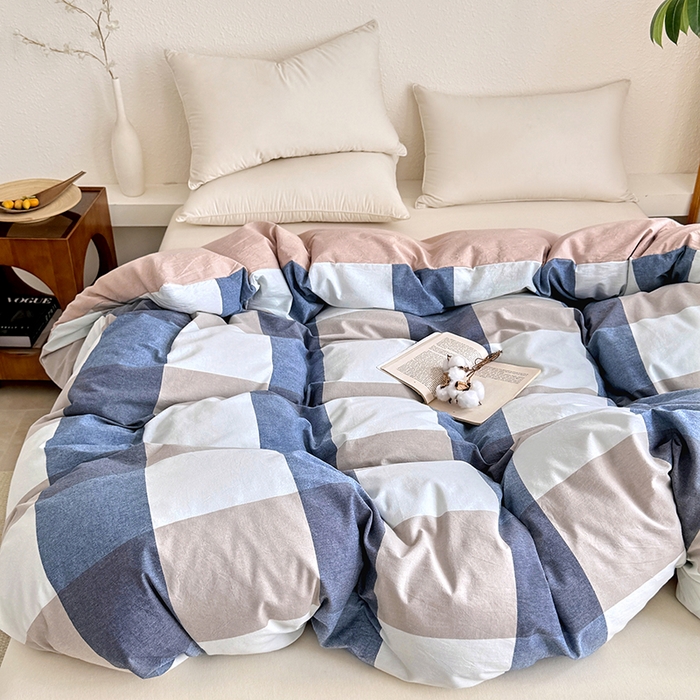 91家纺网 家纺一手货源 找家纺 家贝爱 2026新款全棉纯棉水洗色织被套单件被套单品单被套 大蓝格