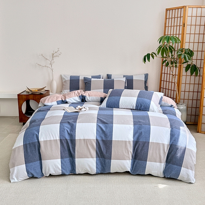 91家纺网 家纺一手货源 找家纺 家贝爱 2026新款全棉纯棉水洗色织被套单件被套单品单被套 大蓝格