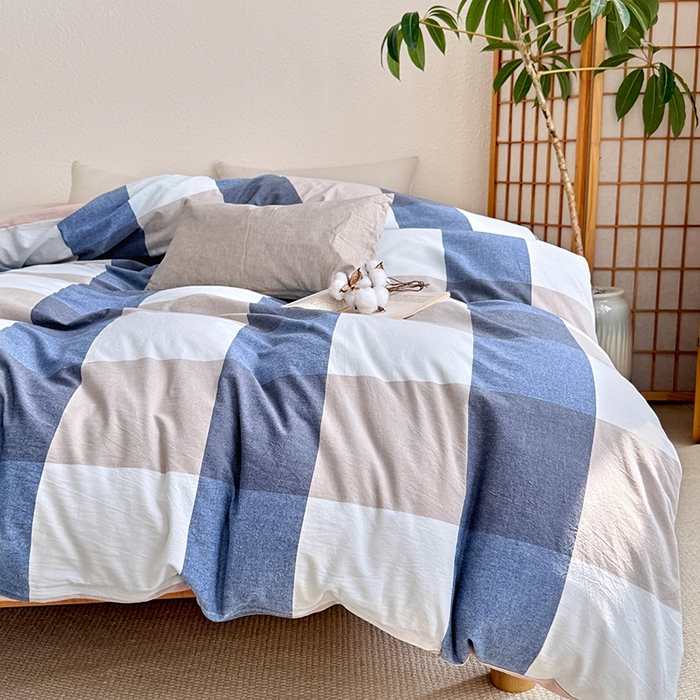 91家纺网 家纺一手货源 找家纺 家贝爱 2026新款全棉纯棉水洗色织被套单件被套单品单被套 大蓝格