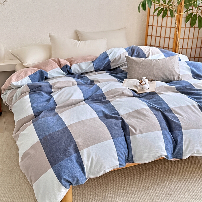 91家纺网 家纺一手货源 找家纺 家贝爱 2026新款全棉纯棉水洗色织被套单件被套单品单被套 大蓝格