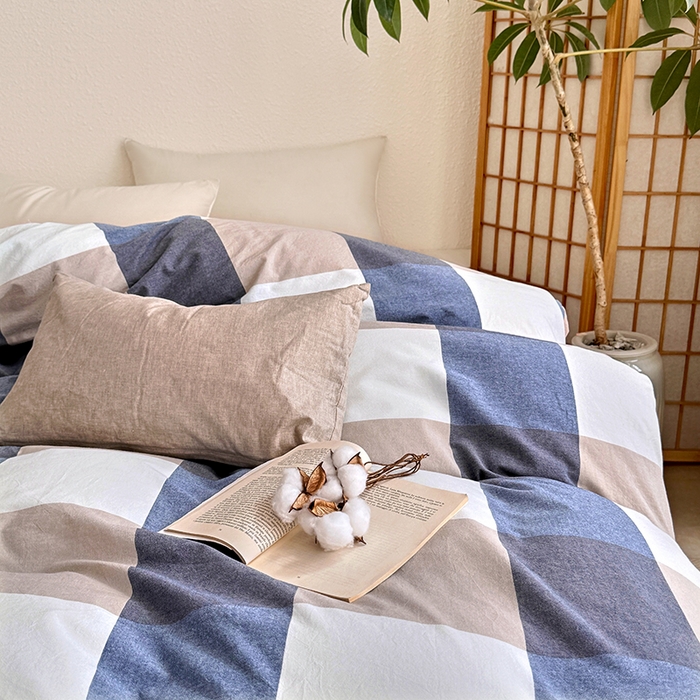 91家纺网 家纺一手货源 找家纺 家贝爱 2026新款全棉纯棉水洗色织被套单件被套单品单被套 大蓝格