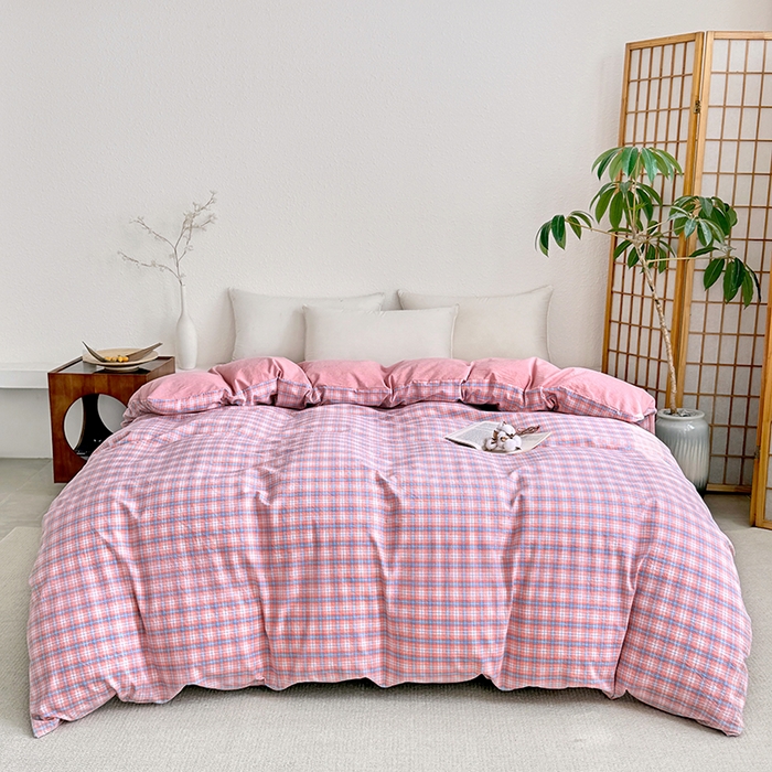 家贝爱 2026新款全棉纯棉水洗色织被套单件被套单品单被套 粉韵格