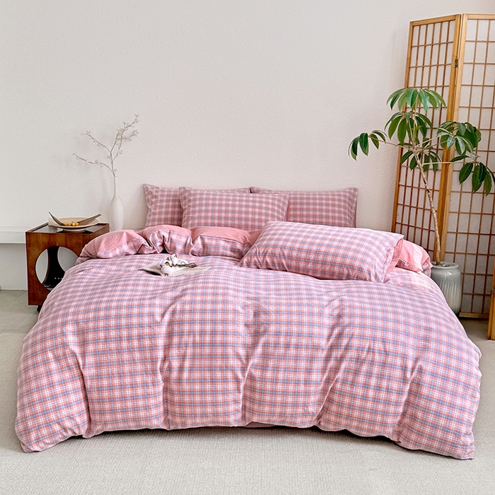 91家纺网 家纺一手货源 找家纺 家贝爱 2026新款全棉纯棉水洗色织被套单件被套单品单被套 粉韵格