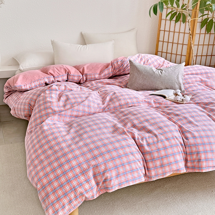 91家纺网 家纺一手货源 找家纺 家贝爱 2026新款全棉纯棉水洗色织被套单件被套单品单被套 粉韵格