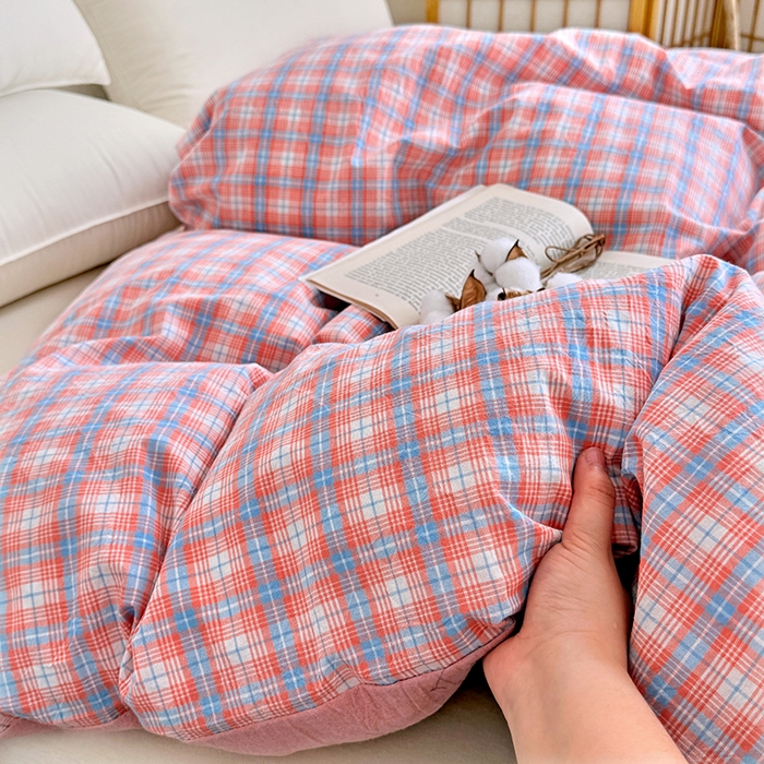 91家纺网 家纺一手货源 找家纺 家贝爱 2026新款全棉纯棉水洗色织被套单件被套单品单被套 粉韵格