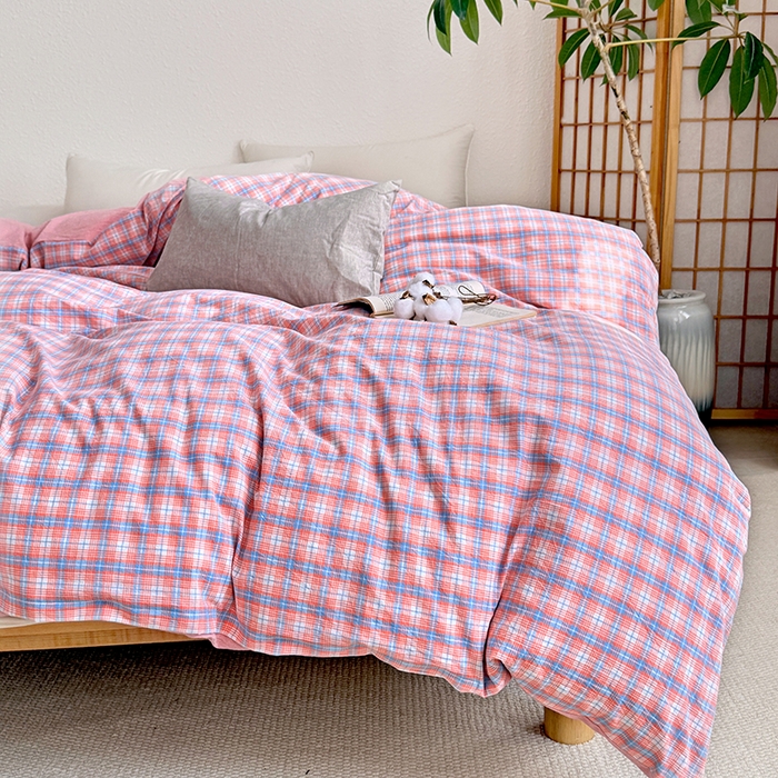 91家纺网 家纺一手货源 找家纺 家贝爱 2026新款全棉纯棉水洗色织被套单件被套单品单被套 粉韵格