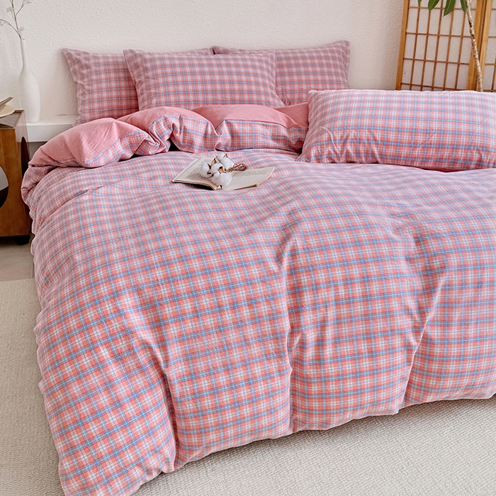 91家纺网 家纺一手货源 找家纺 家贝爱 2026新款全棉纯棉水洗色织被套单件被套单品单被套 粉韵格