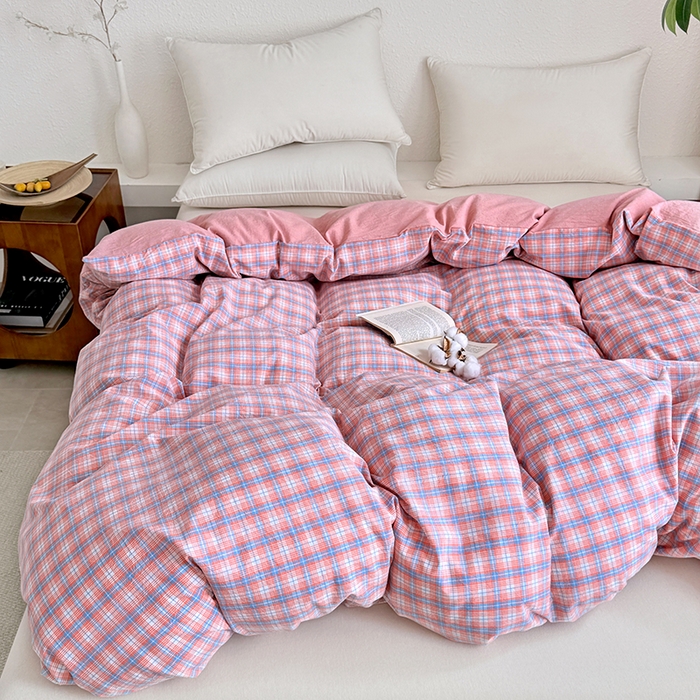 91家纺网 家纺一手货源 找家纺 家贝爱 2026新款全棉纯棉水洗色织被套单件被套单品单被套 粉韵格