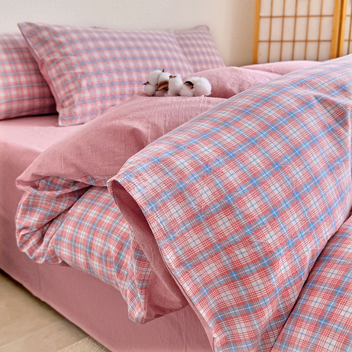 91家纺网 家纺一手货源 找家纺 家贝爱 2026新款全棉纯棉水洗色织被套单件被套单品单被套 粉韵格