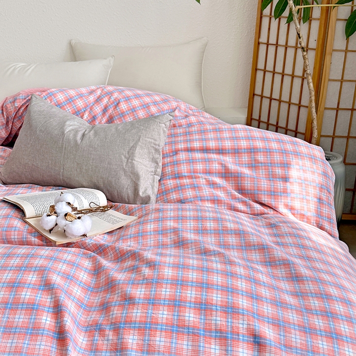 91家纺网 家纺一手货源 找家纺 家贝爱 2026新款全棉纯棉水洗色织被套单件被套单品单被套 粉韵格