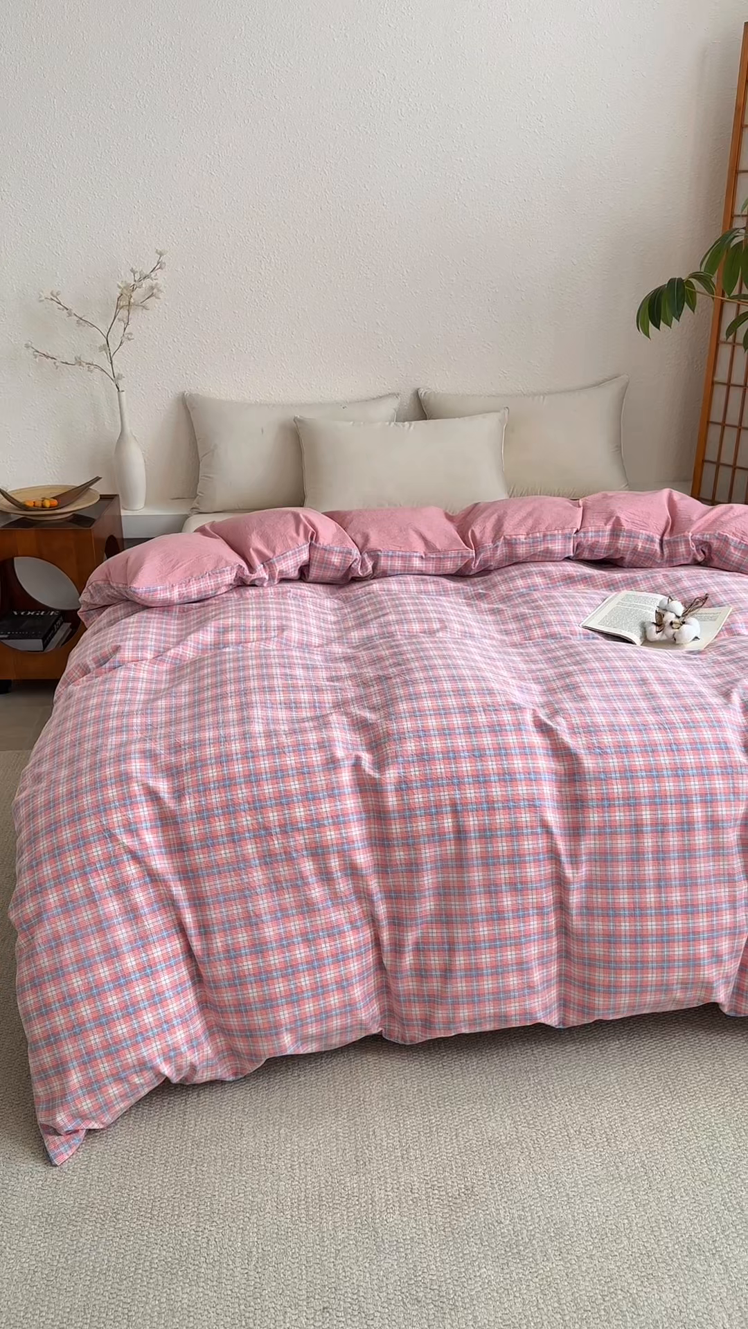 91家纺网 家纺一手货源 找家纺 家贝爱 2026新款全棉纯棉水洗色织被套单件被套单品单被套 粉韵格