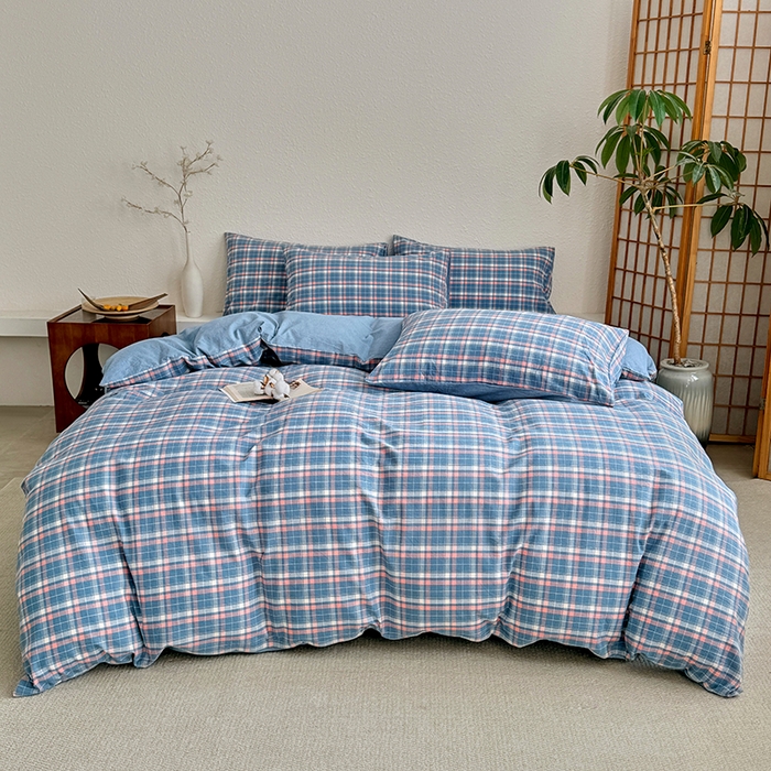 91家纺网 家纺一手货源 找家纺 家贝爱 2026新款全棉纯棉水洗色织被套单件被套单品单被套 海蓝格