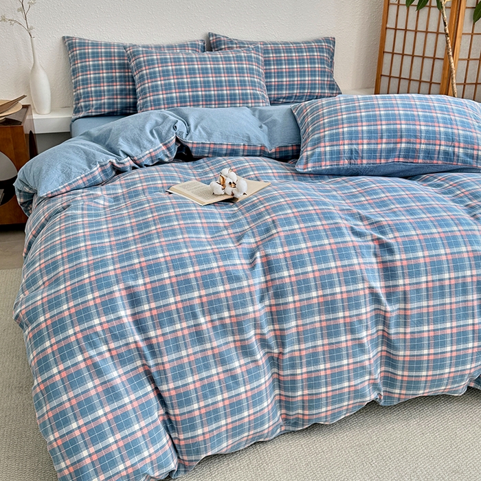 91家纺网 家纺一手货源 找家纺 家贝爱 2026新款全棉纯棉水洗色织被套单件被套单品单被套 海蓝格