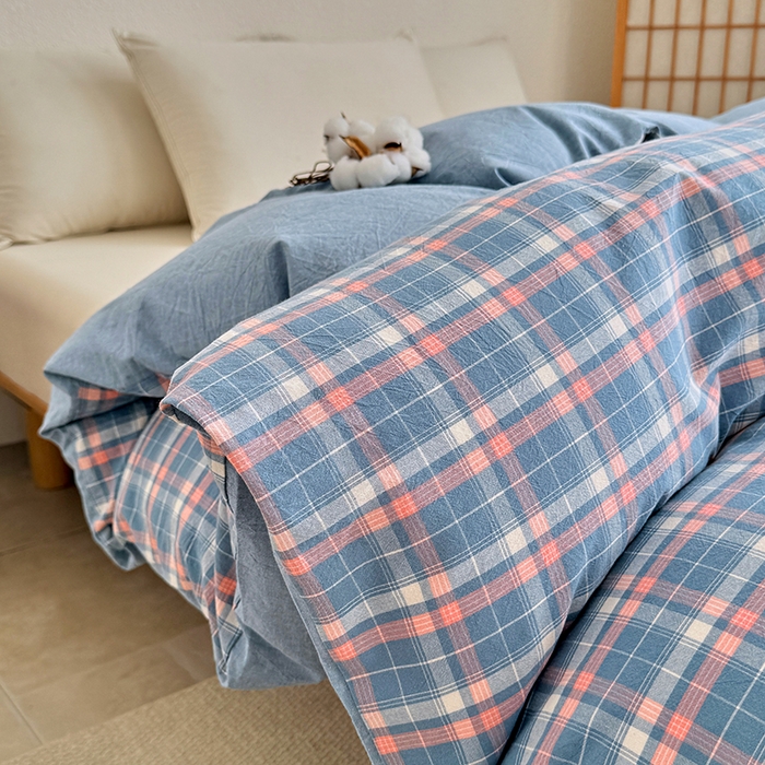 91家纺网 家纺一手货源 找家纺 家贝爱 2026新款全棉纯棉水洗色织被套单件被套单品单被套 海蓝格