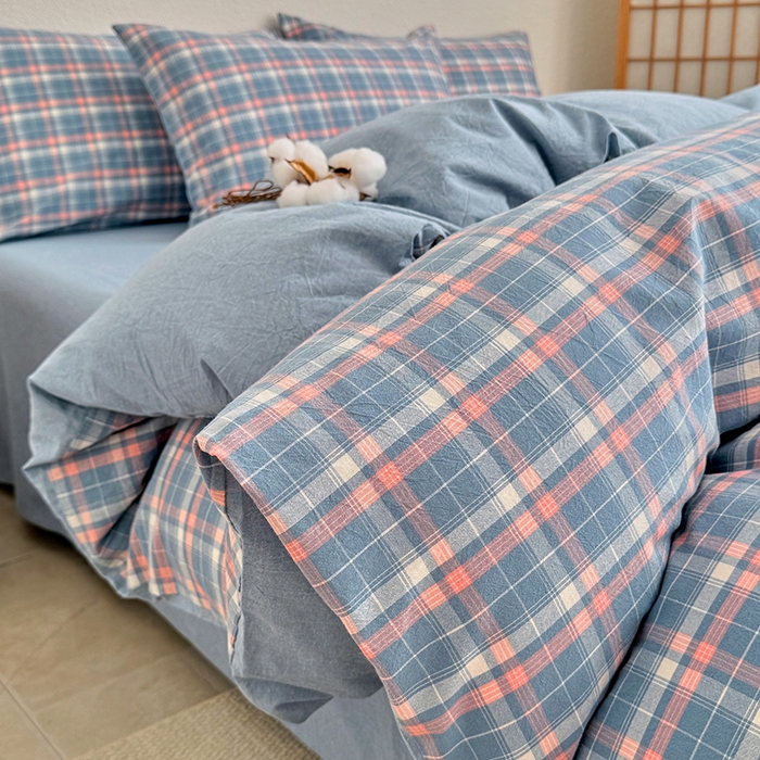 91家纺网 家纺一手货源 找家纺 家贝爱 2026新款全棉纯棉水洗色织被套单件被套单品单被套 海蓝格