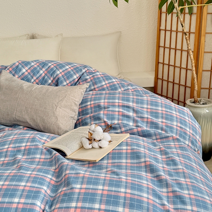 91家纺网 家纺一手货源 找家纺 家贝爱 2026新款全棉纯棉水洗色织被套单件被套单品单被套 海蓝格