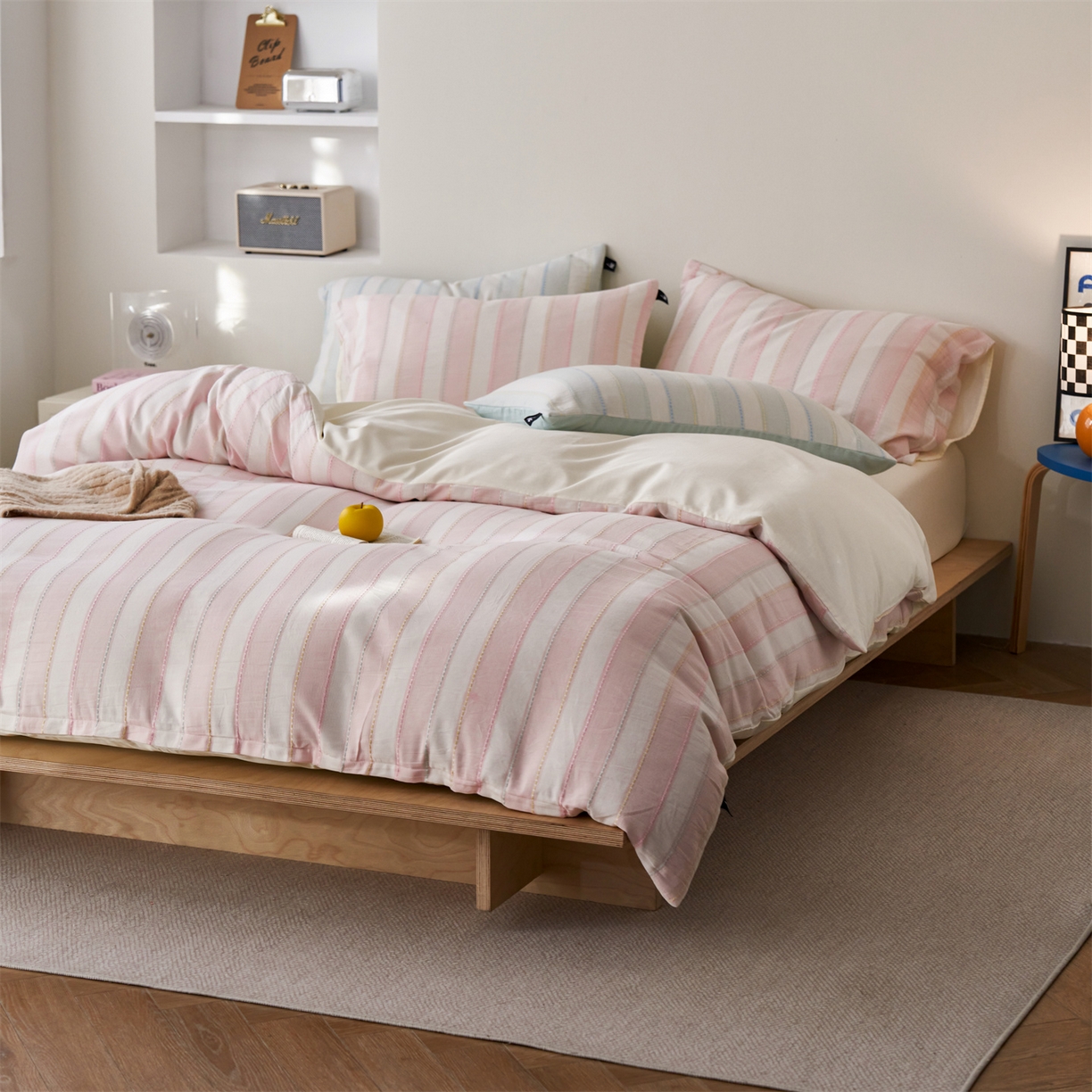 91家纺网 家纺一手货源 找家纺 （总）安莱生活 2026年新款菊花纱缎染纱布全棉提花奶油布丁四件套