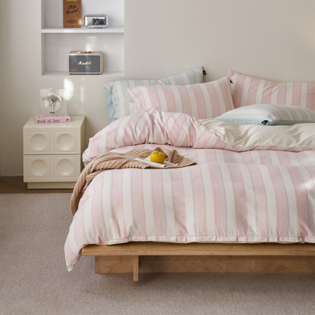 91家纺网 家纺一手货源 找家纺 （总）安莱生活 2026年新款菊花纱缎染纱布全棉提花奶油布丁四件套