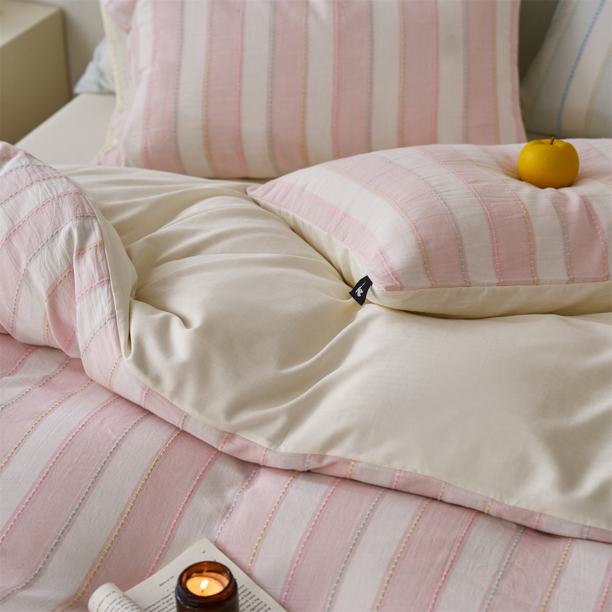 91家纺网 家纺一手货源 找家纺 （总）安莱生活 2026年新款菊花纱缎染纱布全棉提花奶油布丁四件套